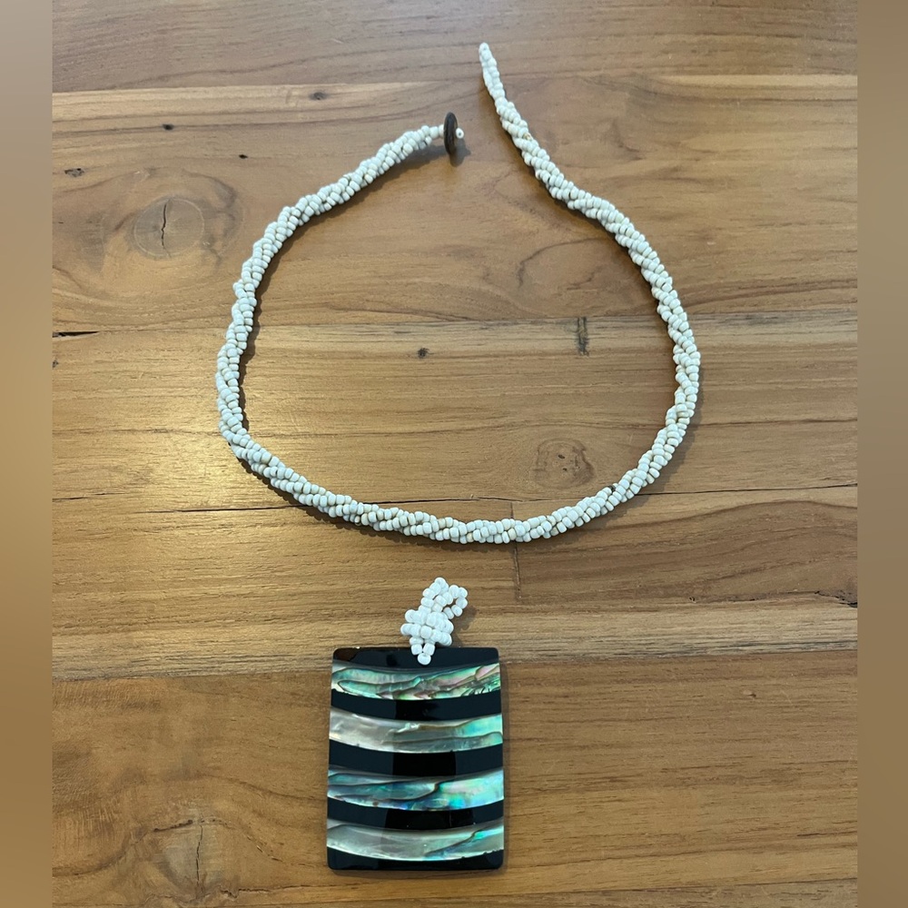 Genuine abalone and glass pearl bead necklace